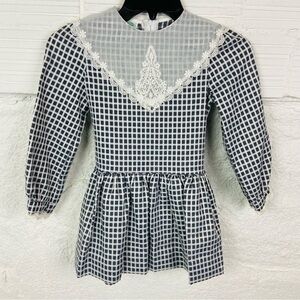 VINTAGE RARE EDITION checkered union made gray & lace sheer dress size 6X
